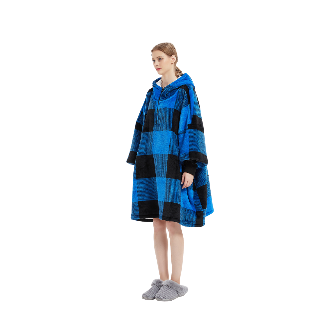 Beauty Mall Kosegenser Med Glidelås I Flanell – Blå og svart rutete