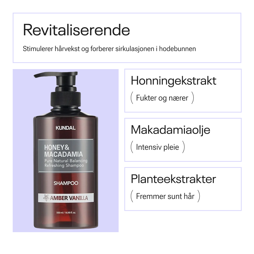 Kundal Honey & Macadamia Pure Natural Refreshing Shampoo Amber Vanilla 500ml