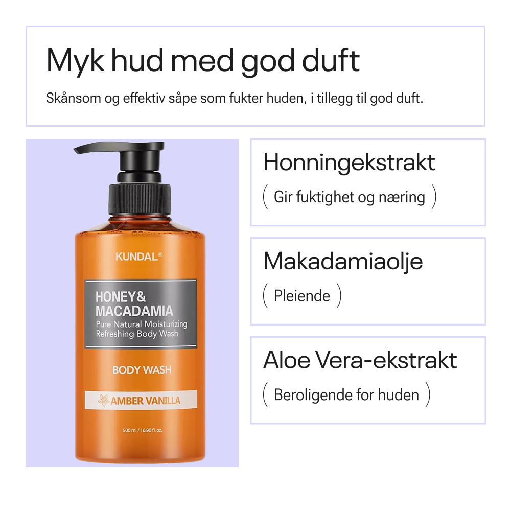 Kundal Honey & Macadamia Pure Body Wash Amber Vanilla 500ml