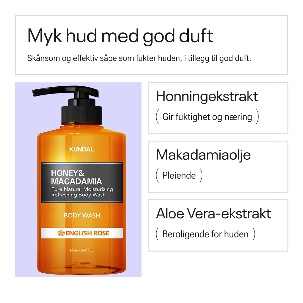 Kundal Honey & Macadamia Pure Body Wash English Rose 500ml