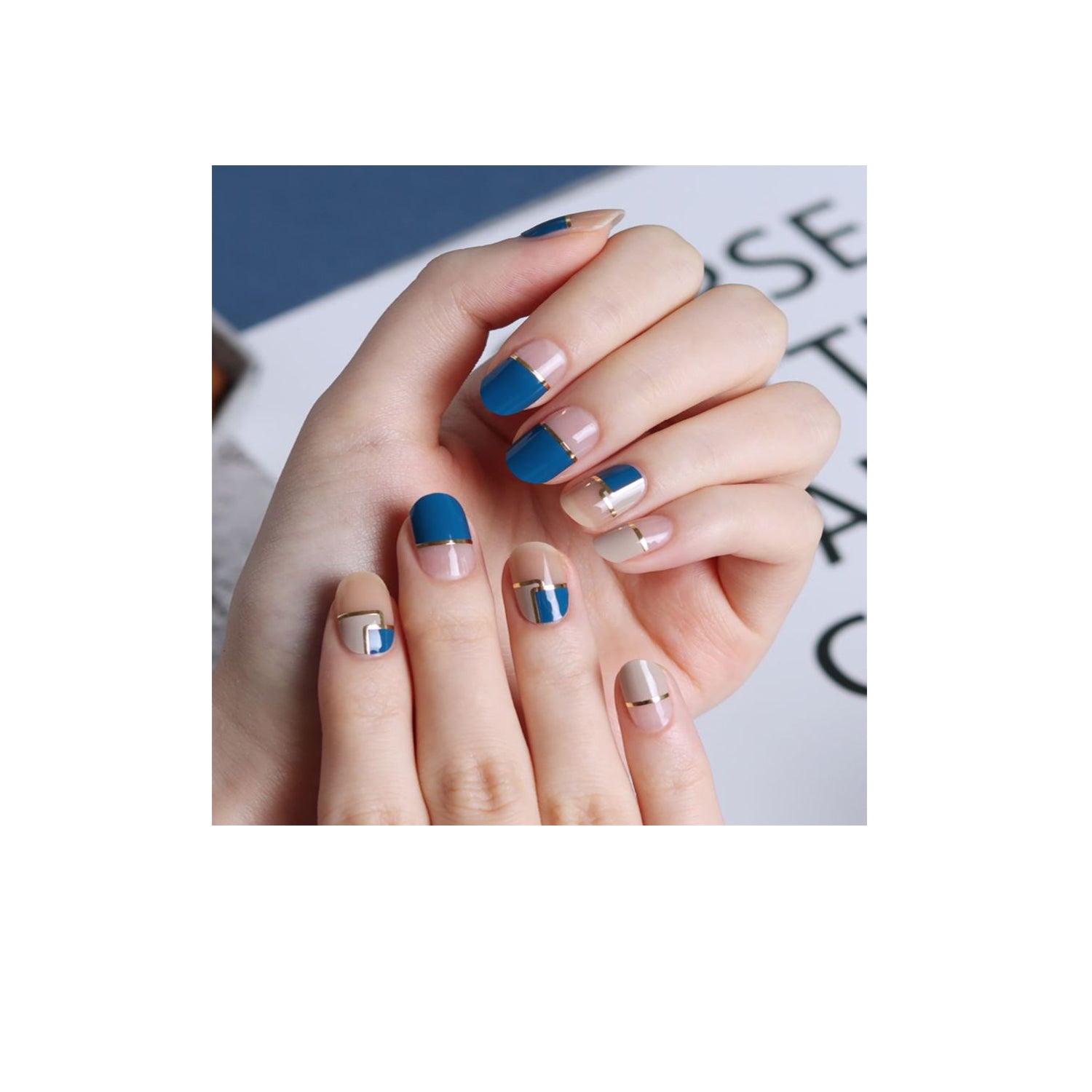 GLOSSY BLOSSOM GEL NAIL STRIPS BLUE