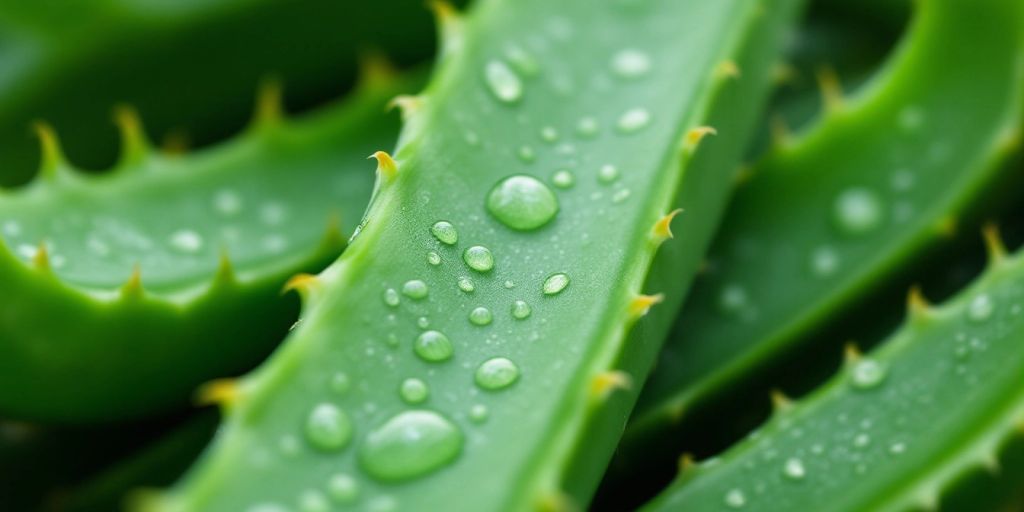 Friske Aloe Barbadensis blader med vanndråper.
