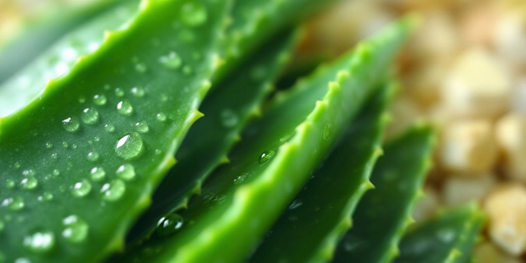 Friske Aloe Barbadensis blader med vanndråper.