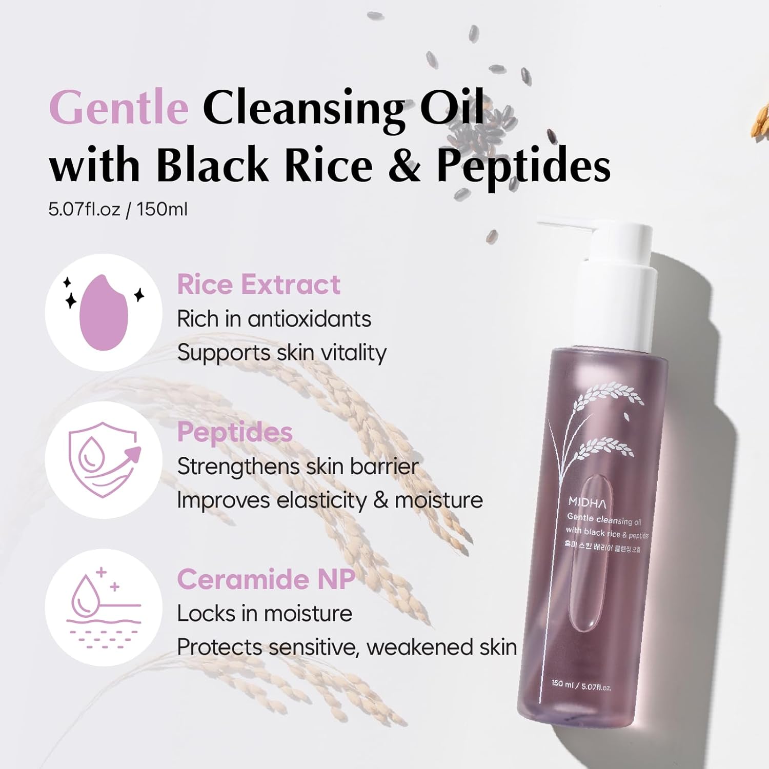 Midha Gentle Cleansing Oil With Black Rice &amp; Peptides