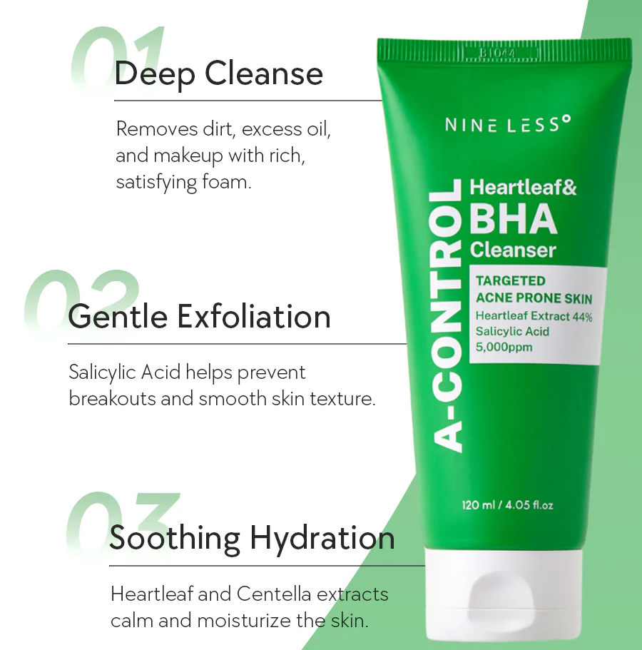 Nine Less A-Control Heartleaf &amp; BHA Cleanser