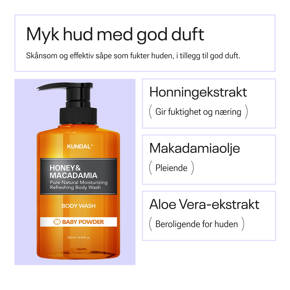 Kundal Honey &amp; Macadamia Pure Body Wash Baby Powder 500 ml