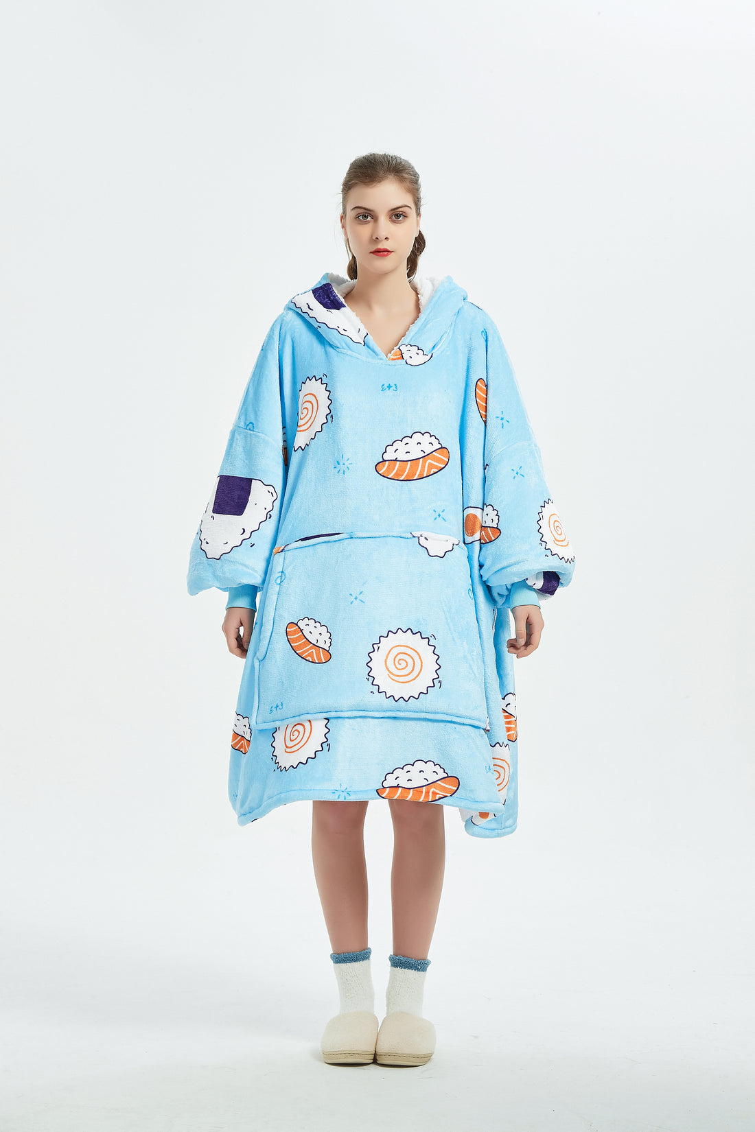 Beauty Mall Kosegenser I Flanell – Blå Med Sushimønster