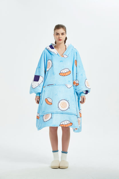 Beauty Mall Kosegenser I Flanell – Blå Med Sushimønster