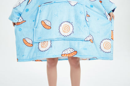 Beauty Mall Kosegenser I Flanell – Blå Med Sushimønster