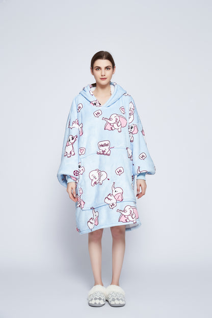 Beauty Mall Kosegenser I Flanell – Lyseblå Med Elefantmønster